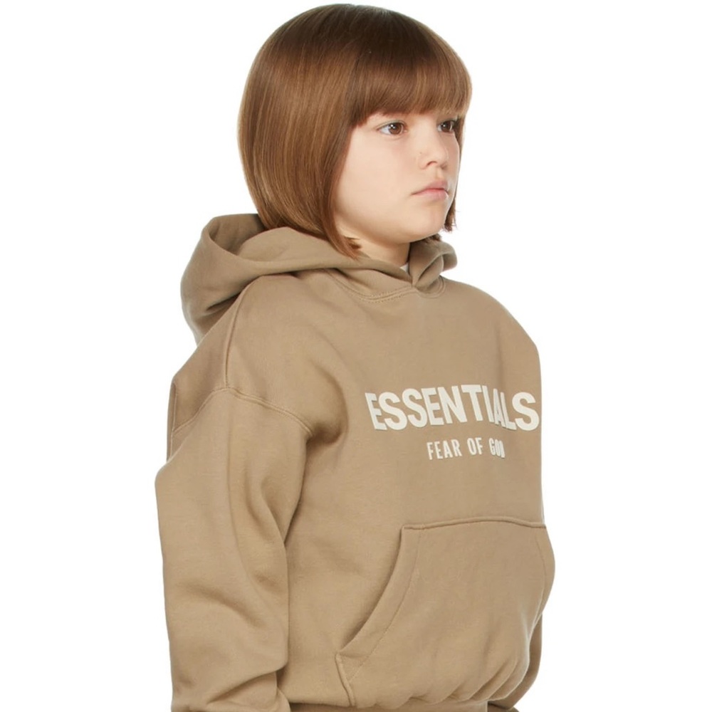 Kids tan fleece hoodie(ESSENTIALS)